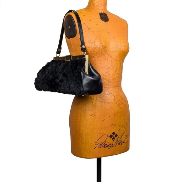 PATRICIA NASH Black Ferrara Frame Bag Satchel Quilted Faux Fur & Leather EUC - Picture 6 of 9